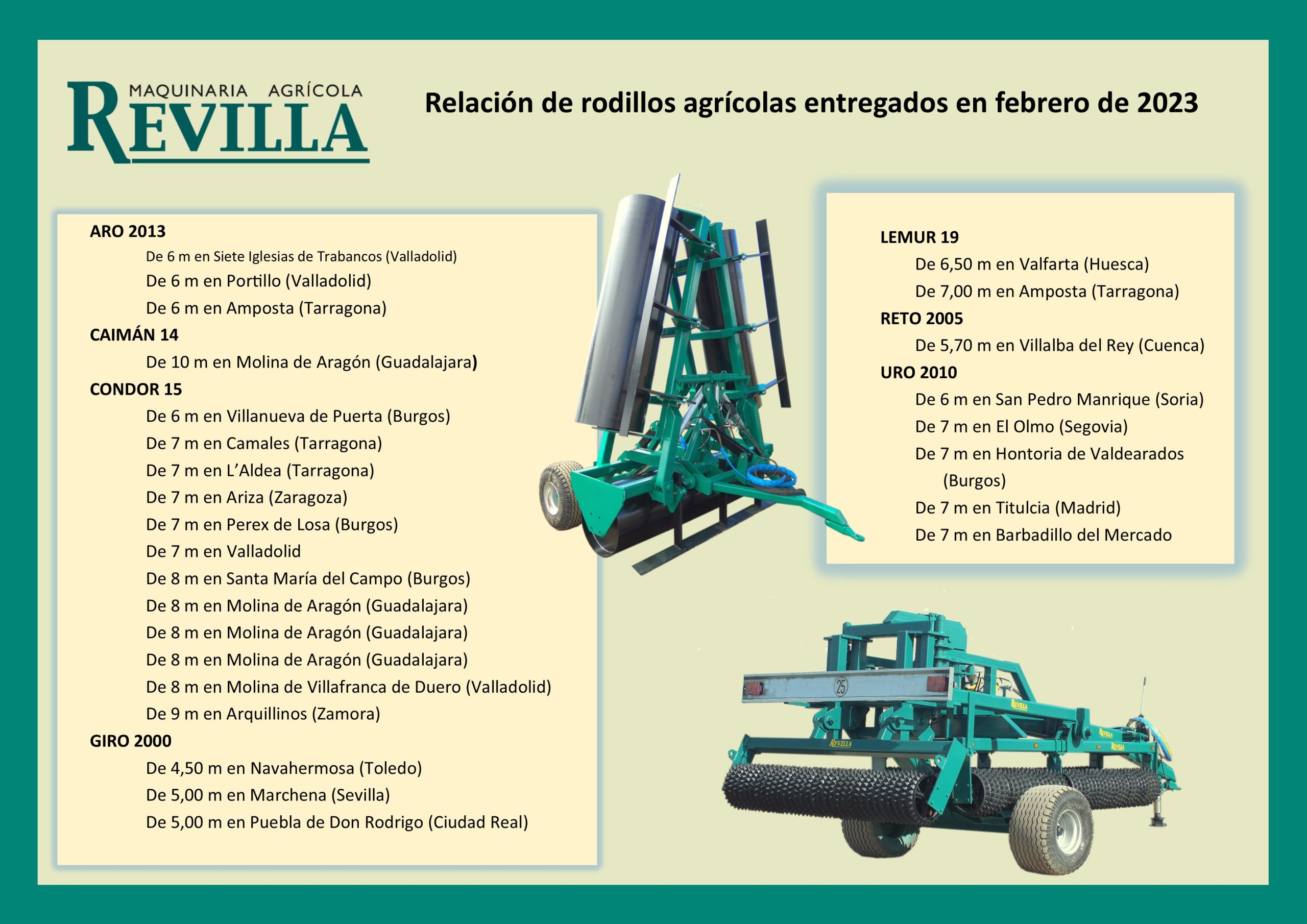 Fabricante de rodillos agrícolas marca Gaher, Llorente, Yudego, Vomer, Gimón y Santiago