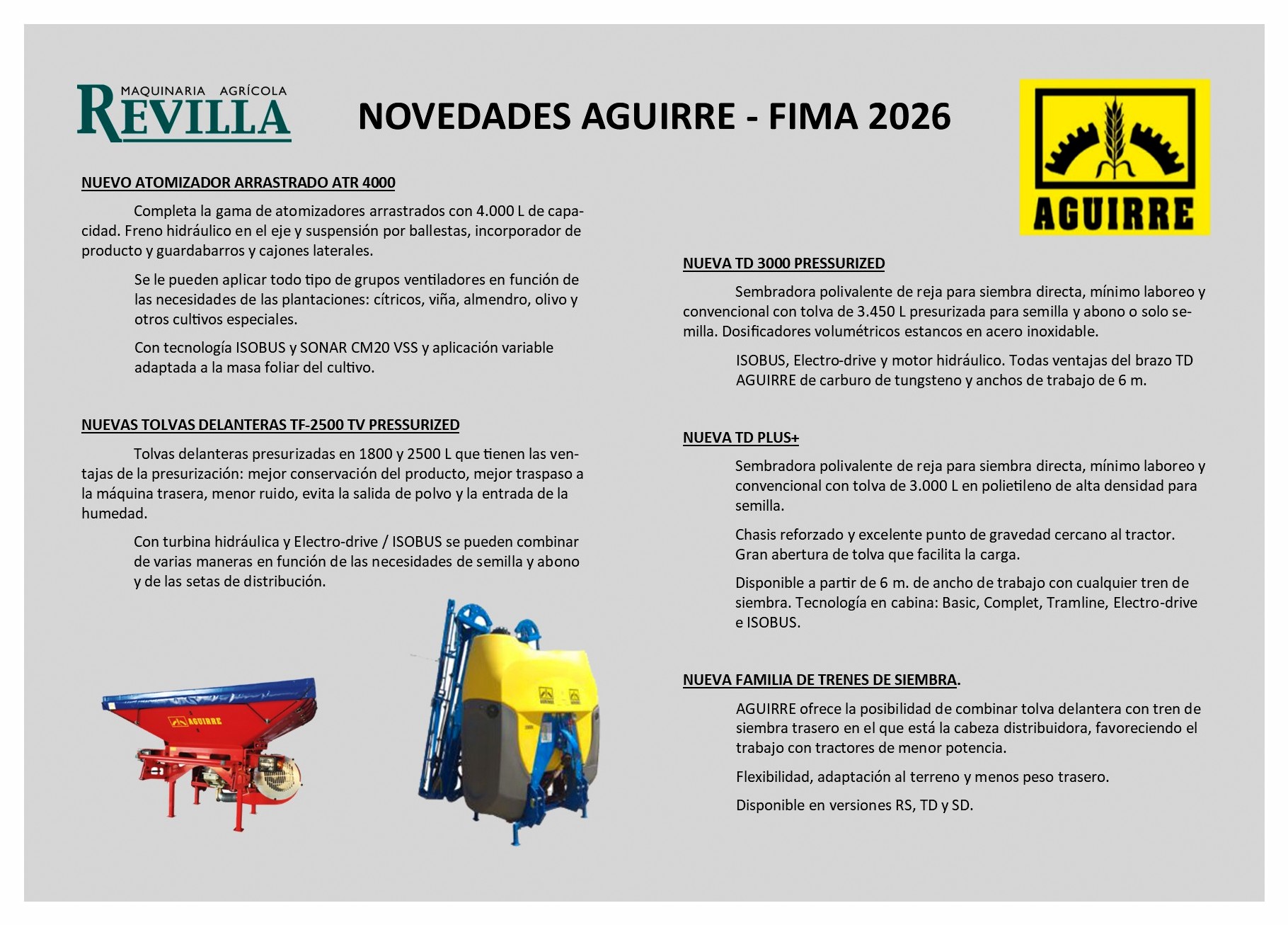 Aguirre Maquinaria Agrícola estará presente en FIMA Zaragoza 2026 dónde presentará hasta un total de 10 novedades